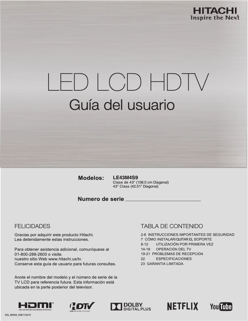 Page 1 of the manual User Manual Hitachi LE43M4S9
