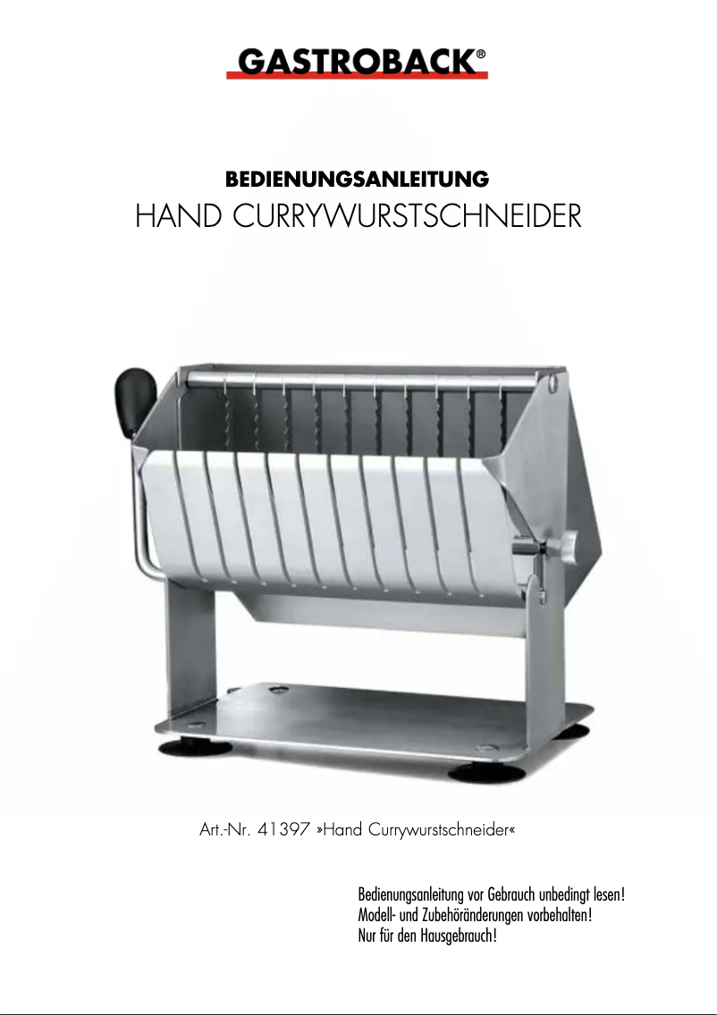 Page 1 of the manual User Manual Gastroback Hand Sausage Slicer 41397