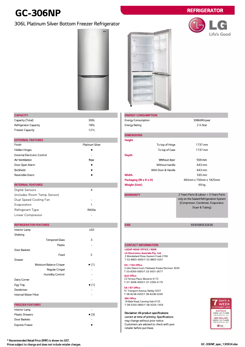 Page 1 of the manual Technical Sheet LG GC-306NP