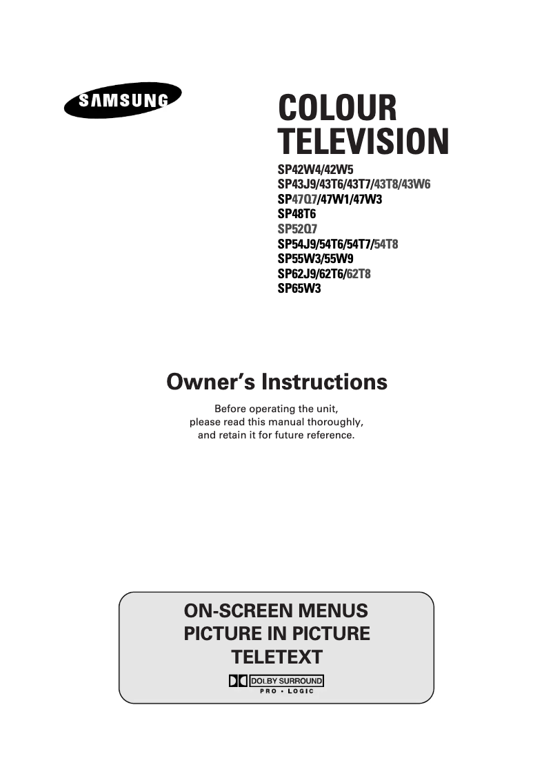 Page 1 of the manual User Manual Samsung SP-54T8HF