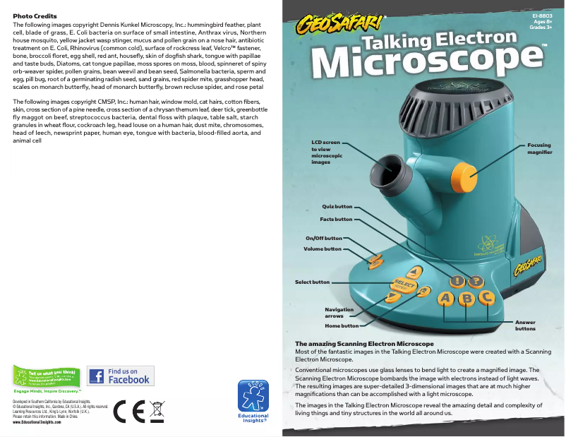 First page image of the manual for Talking Electron Microscope