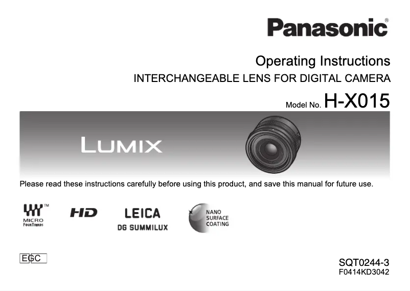Page 1 of the manual User Manual Panasonic H-X015
