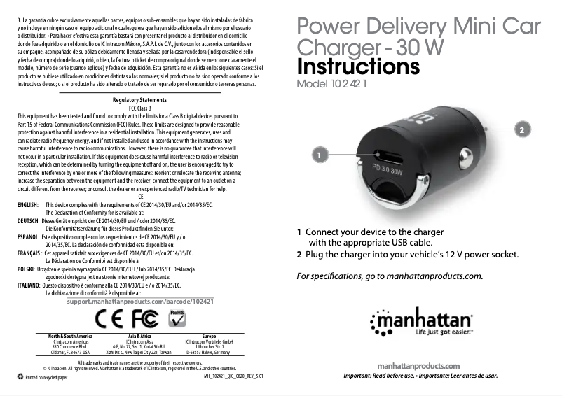 Page 1 of the manual User Manual Manhattan 102421