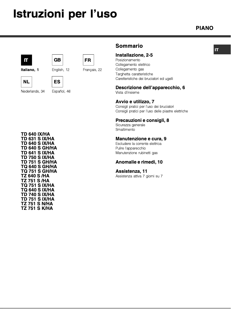 Page 1 of the manual User Manual Hotpoint Ariston TD 751 S (MR) IX/HA