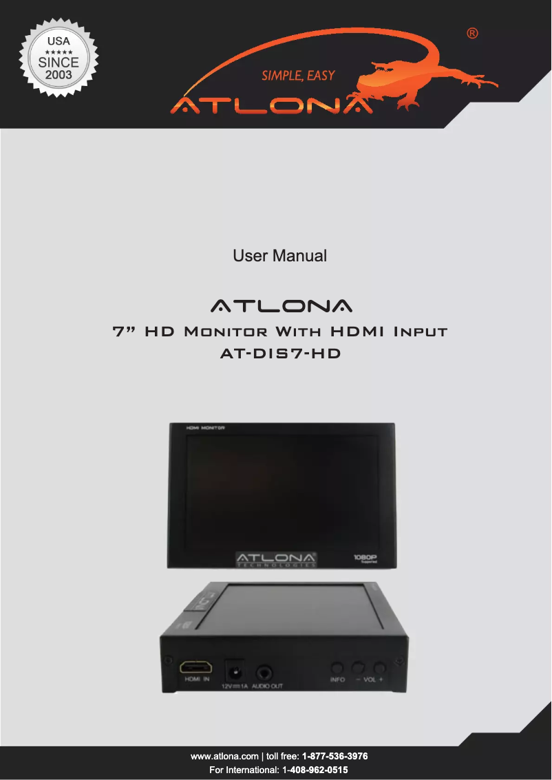 First page image of the manual for AT-DIS7-HD