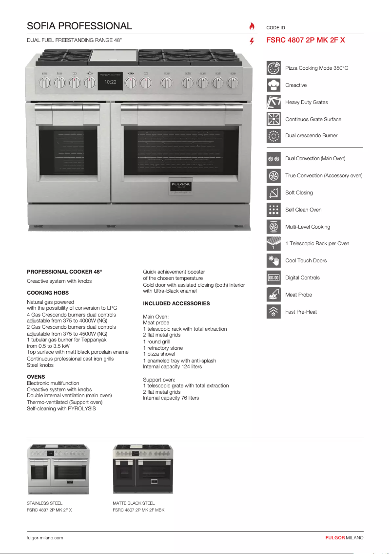 Page 1 of the manual Technical Sheet Fulgor Milano FSRC 4807 2P MK 2F