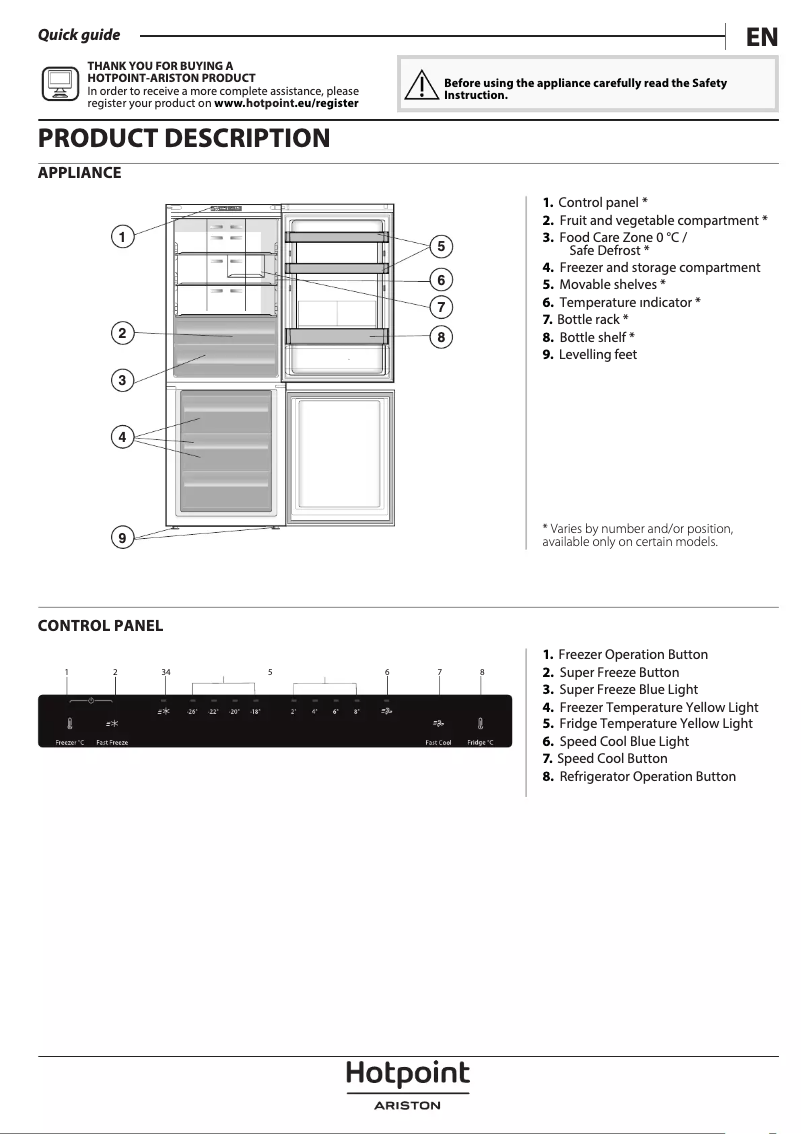 Page 1 of the manual User Manual Hotpoint HA70BI 52 X