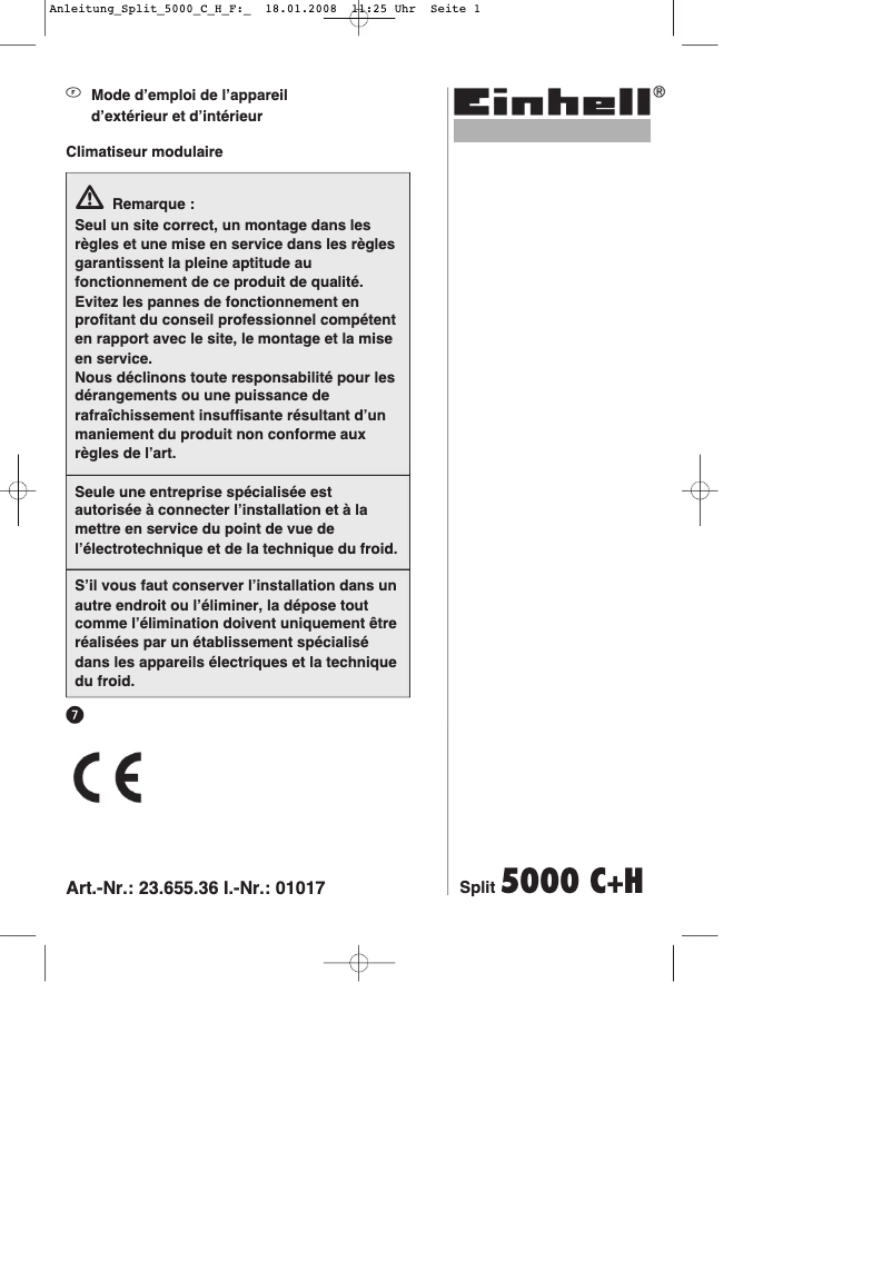 First page image of the manual for Split 5000 C+H