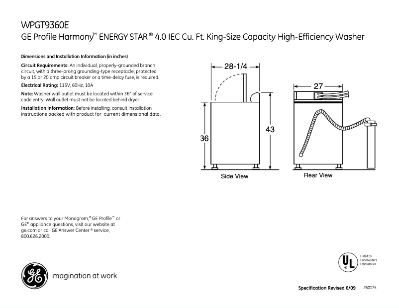 First page image of the manual for Profile Harmony WPGT9360EPL