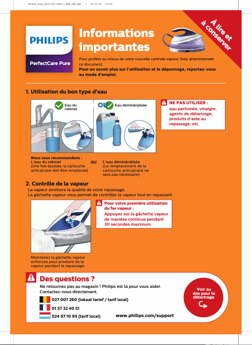 First page image of the manual for PerfectCare Pure GC7642