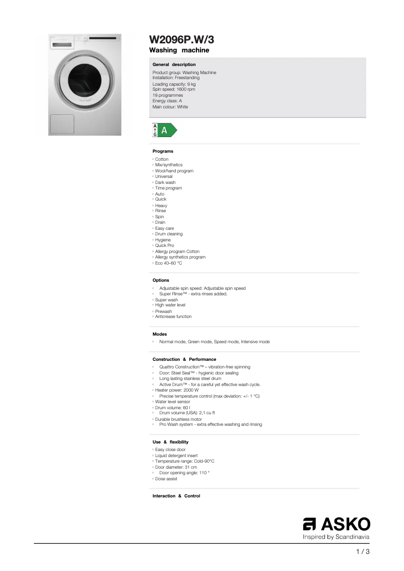 First page image of the manual for W2096P.W