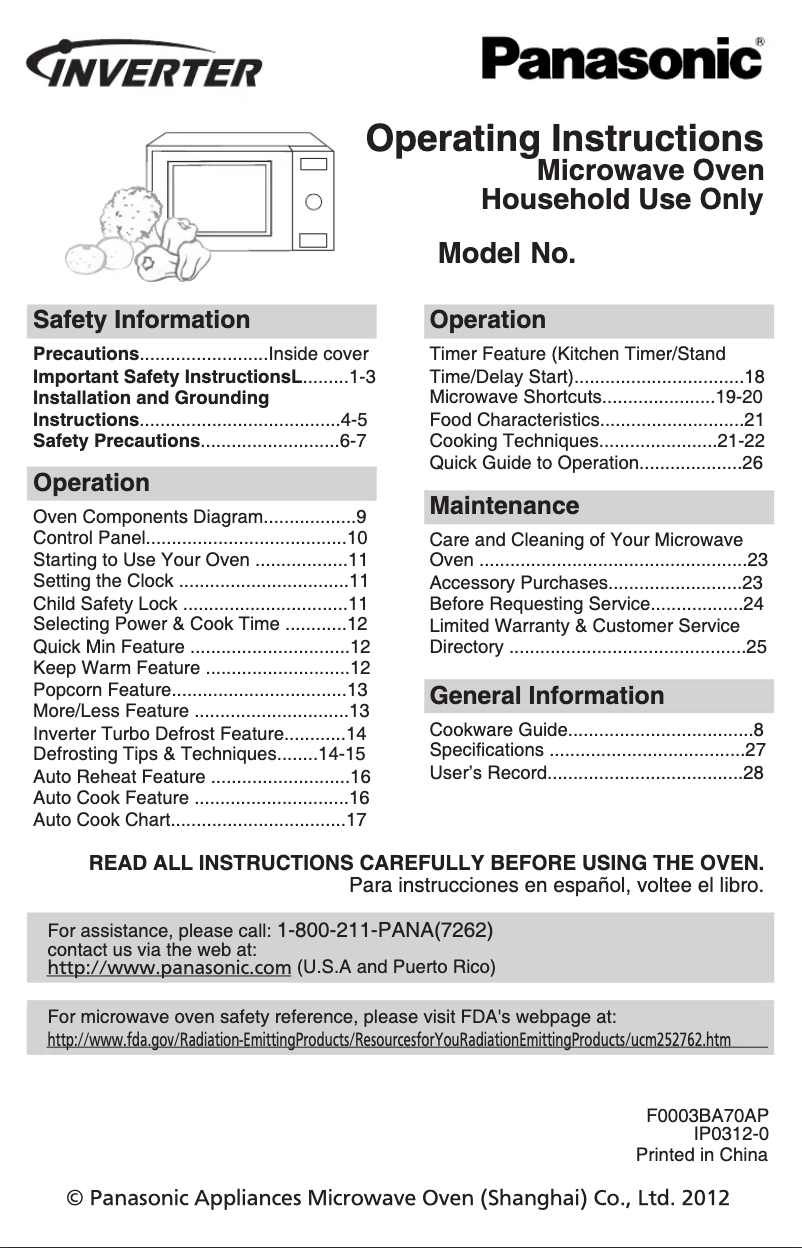 Page 1 of the manual User Manual Panasonic NN-SD372S