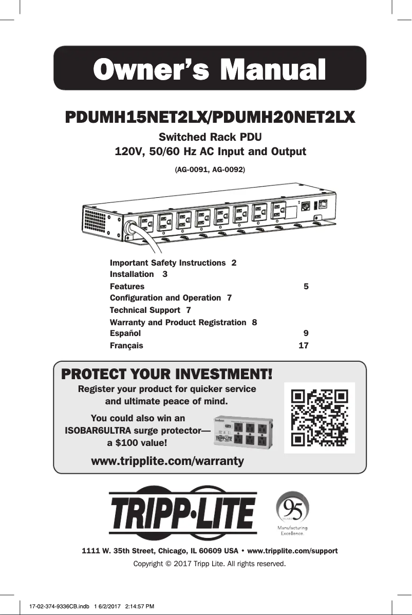 First page image of the manual for PDUMH20NET2LX