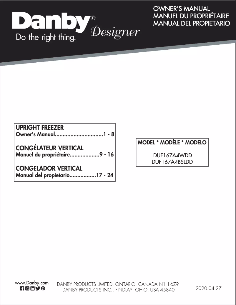 Page 1 of the manual User Manual Danby DUF167A4WDD