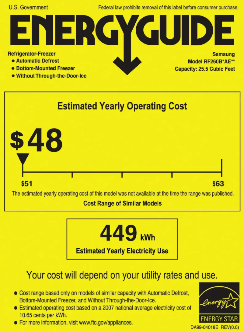 First page image of the manual for RF260BEAESR