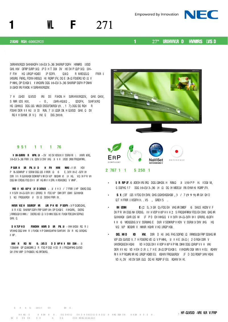 First page image of the manual for MultiSync PA271W