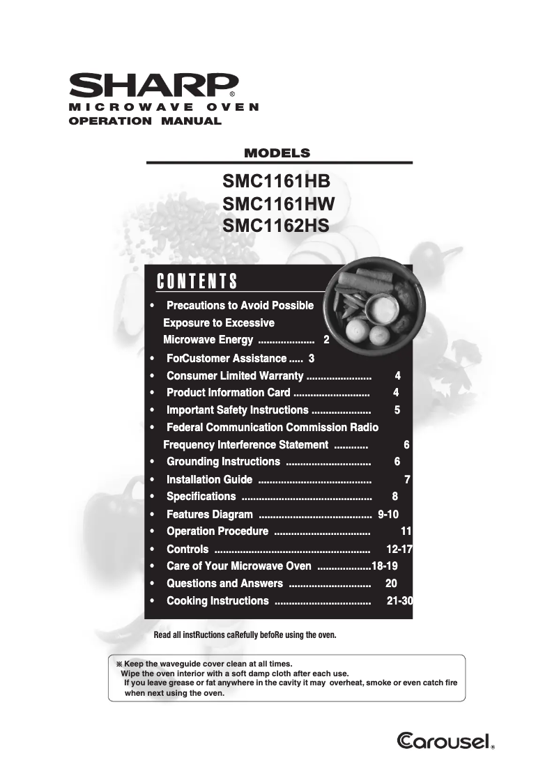 Page 1 of the manual User Manual Sharp SMC1161HW