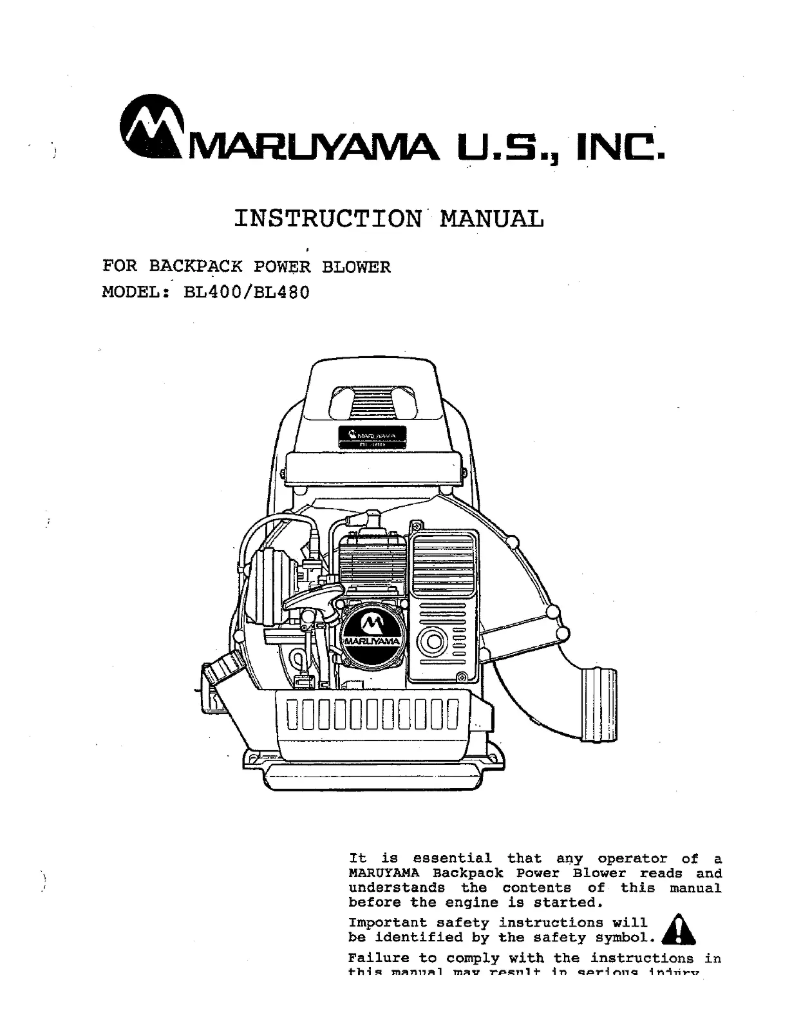 First page image of the manual for BL400