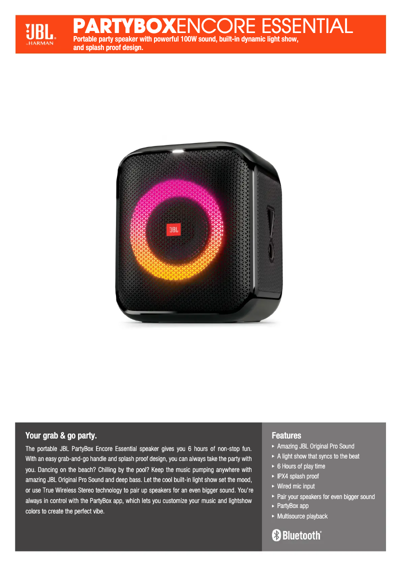 First page image of the manual for PartyBox Encore Essential