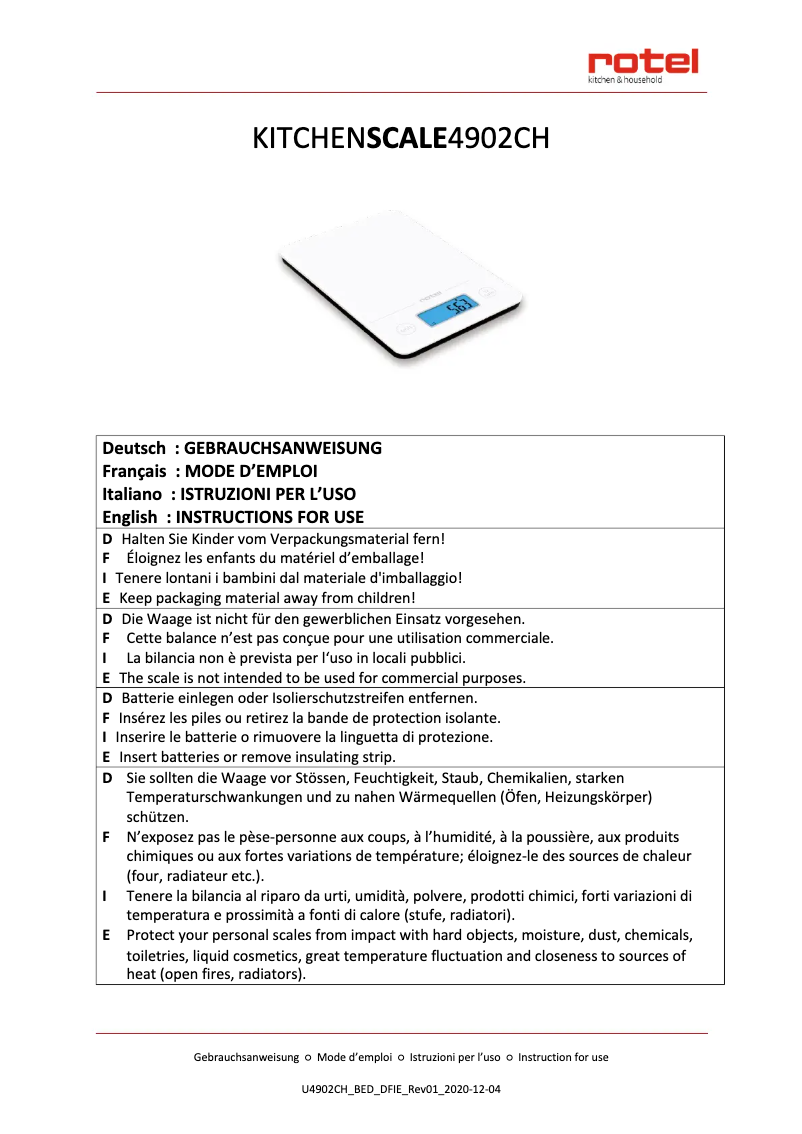 Page 1 of the manual User Manual Rotel U4902CH