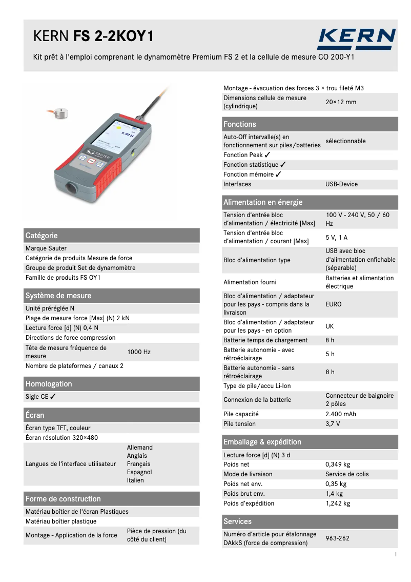 Page 1 of the manual Technical Sheet Kern FS 2-2KOY1