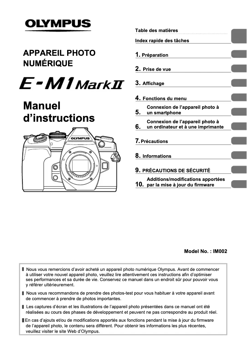 Page 1 de la notice Manuel utilisateur Olympus E-M5 Mark II