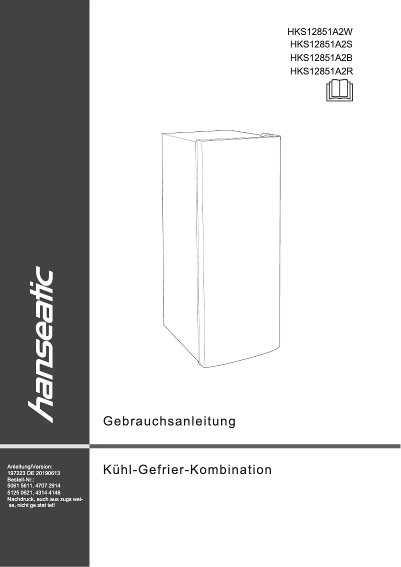 Page 1 of the manual User Manual Hanseatic HKS12851A2W