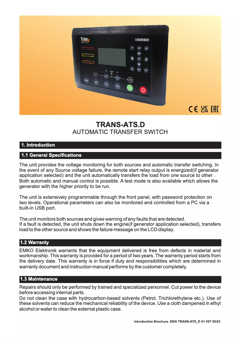 Page 1 of the manual Brochure Emko Trans