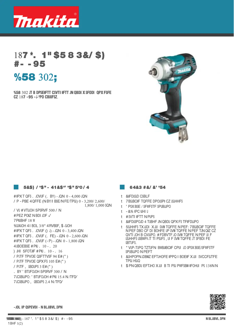 Page 1 of the manual Technical Sheet Makita DTW302Z