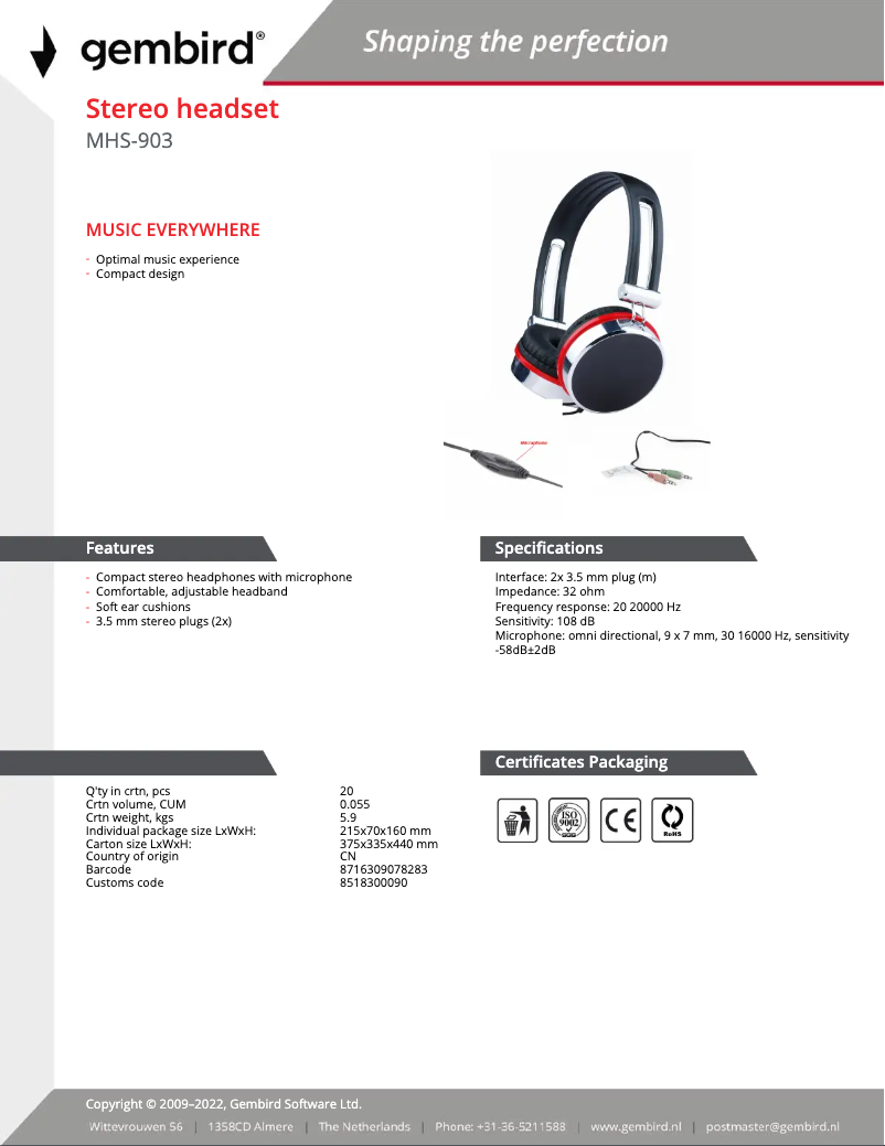 First page image of the manual for MHS-903