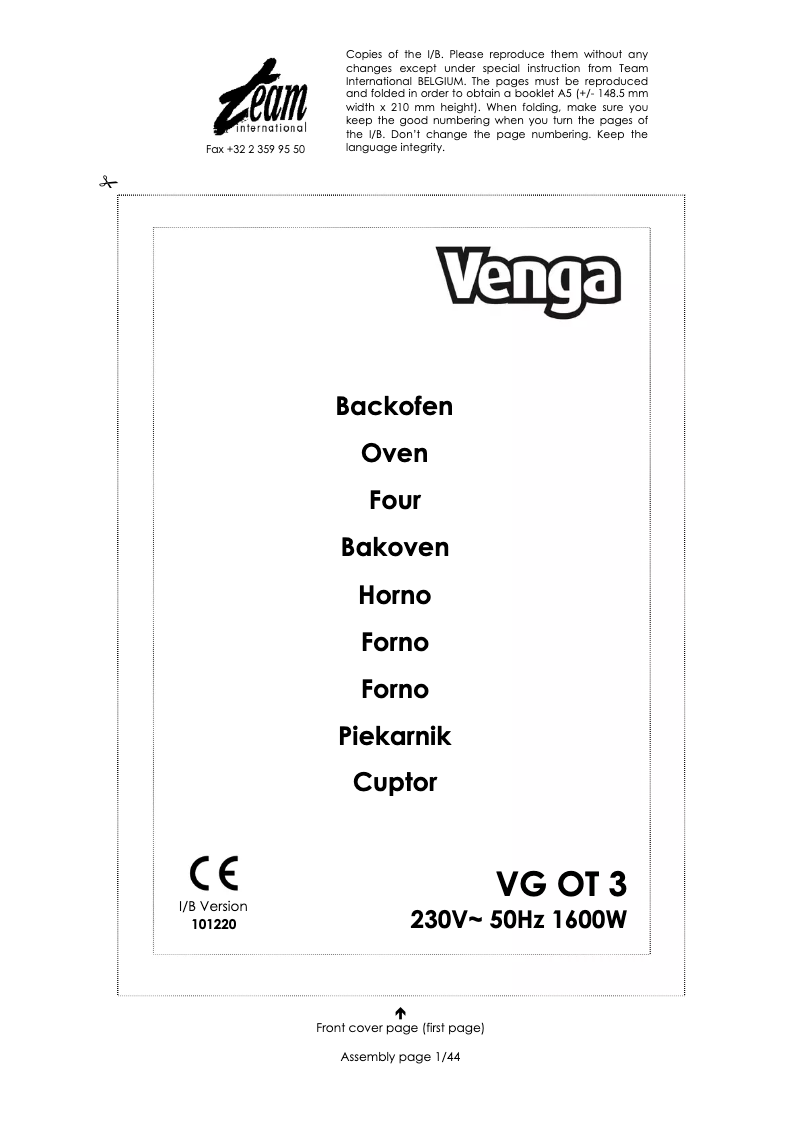 Page 1 of the manual User Manual Venga VG OT 3