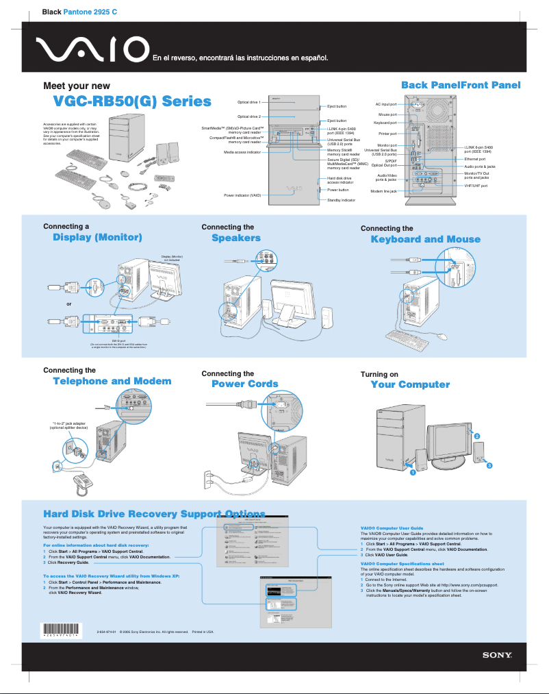 Page 1 of the manual Installation Guide Sony Vaio VGC-RB57GY