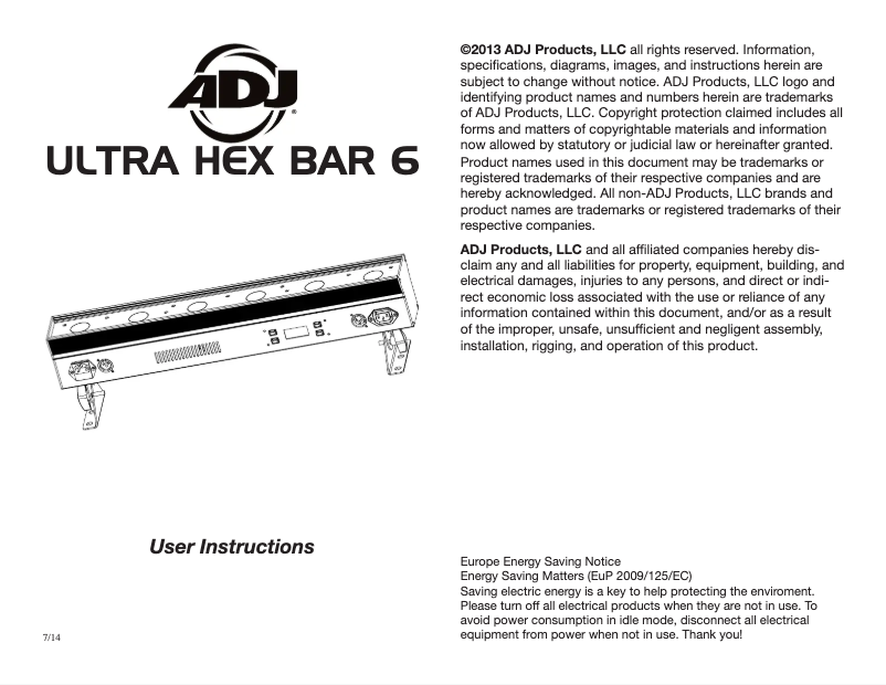 Page 1 of the manual User Manual American DJ Ultra HEX Bar 6