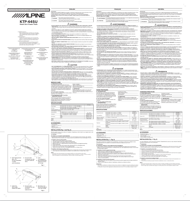Page 1 of the manual User Manual Alpine KTP-445U