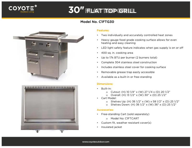 Page 1 of the manual Technical Sheet Coyote C1FTG30LP