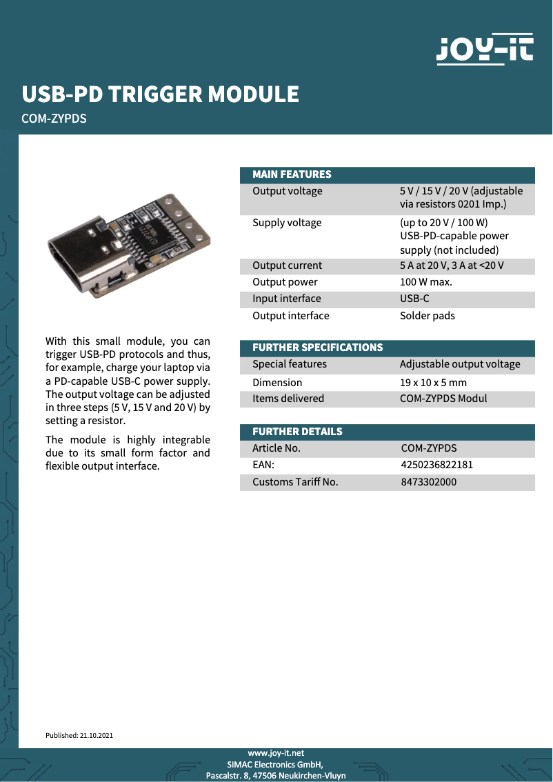 Image de la première page du manuel de l'appareil COM-ZYPDS