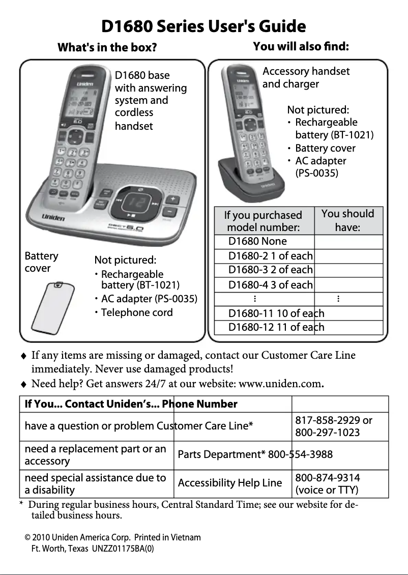 Page 1 of the manual User Manual Uniden D1680
