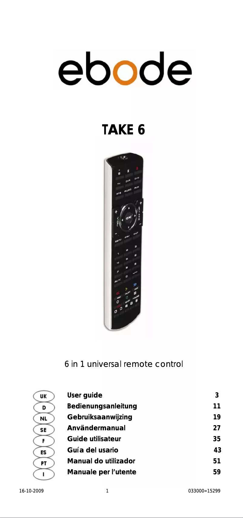 First page image of the manual for TAKE 6 IR