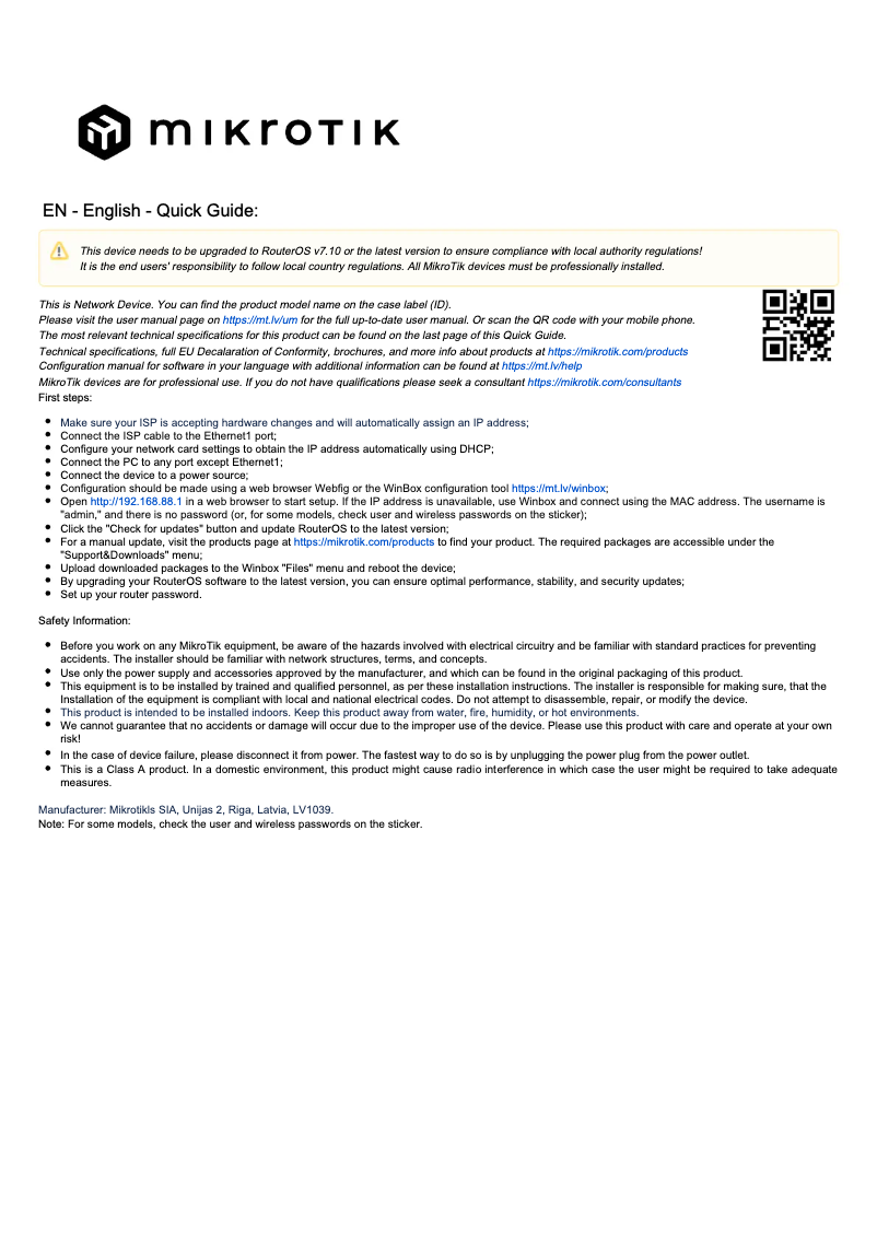 Page 1 of the manual User Manual Mikrotik CRS106-1C-5S