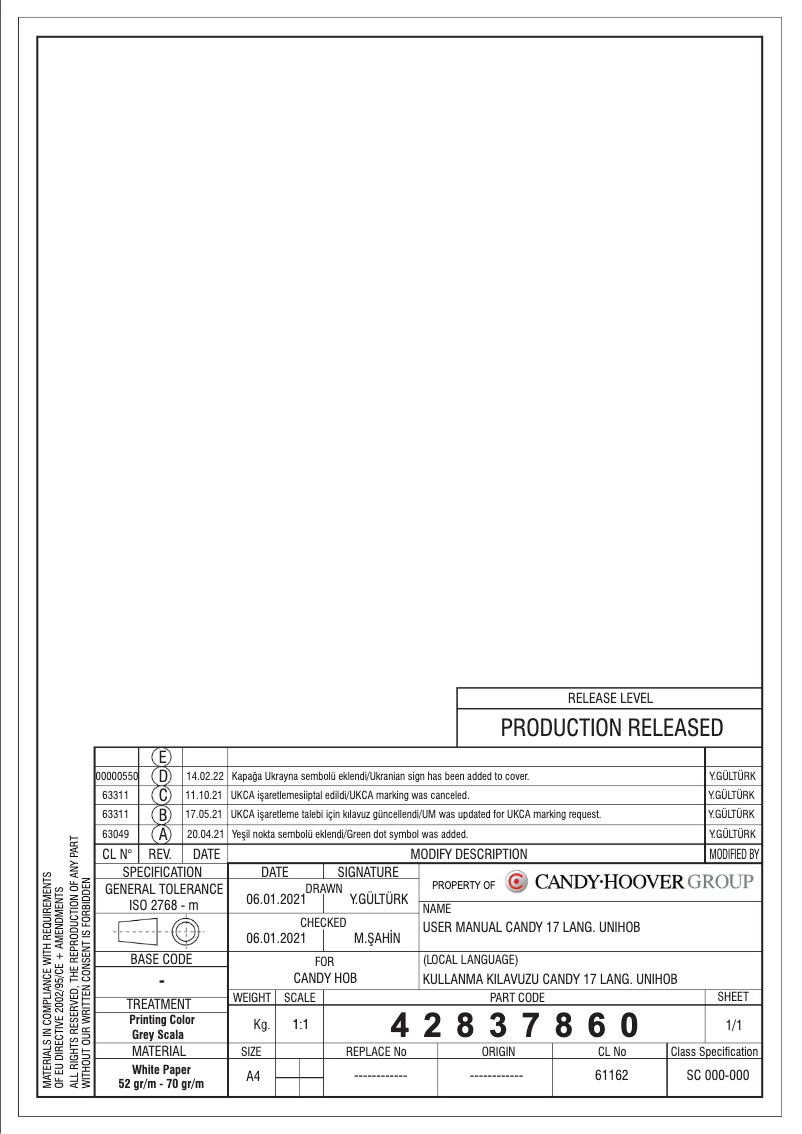 First page image of the manual for CHW6BF4WPX