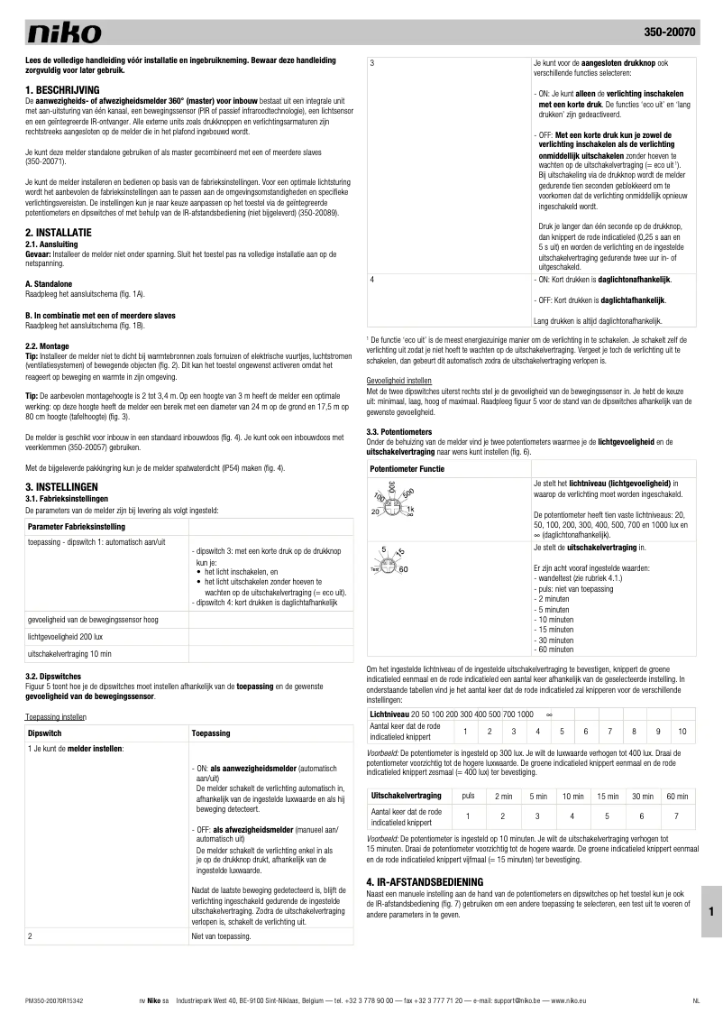 Page 1 of the manual User Manual Niko 350-20070