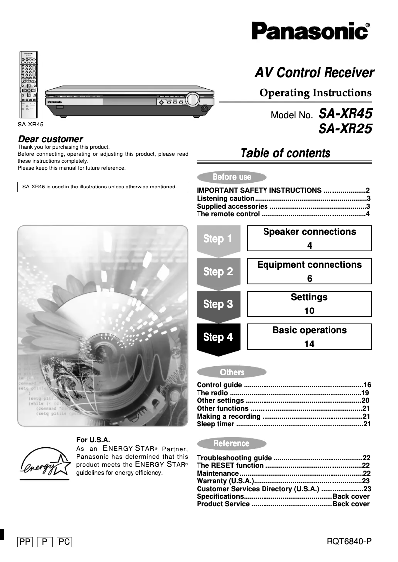 Page 1 of the manual User Manual Panasonic SA-XR25