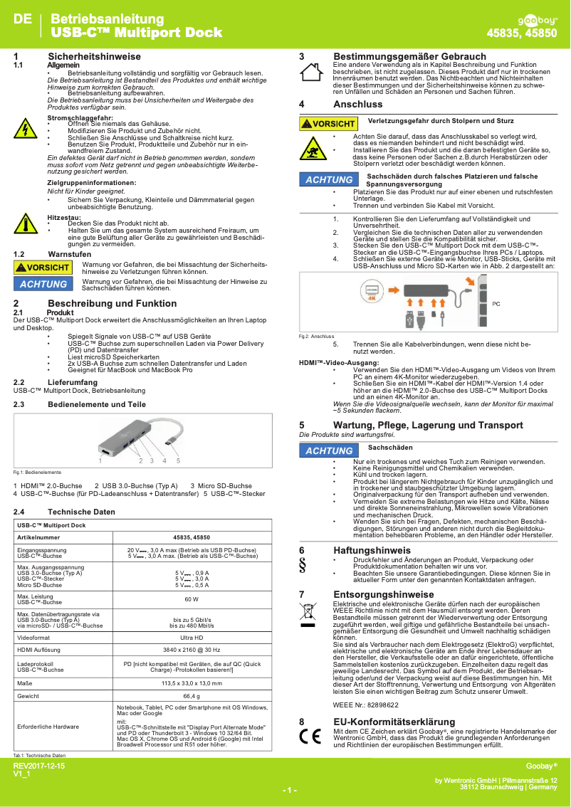 Page 1 of the manual User Manual Goobay 45835