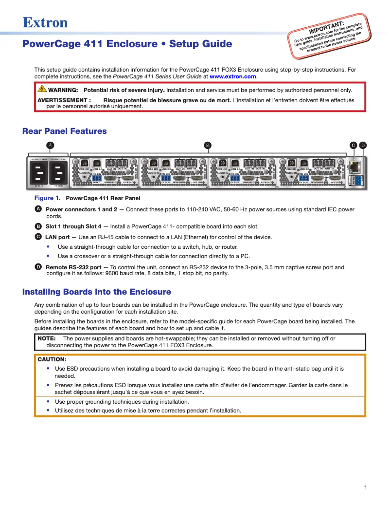 Page 1 of the manual User Manual Extron PowerCage 411
