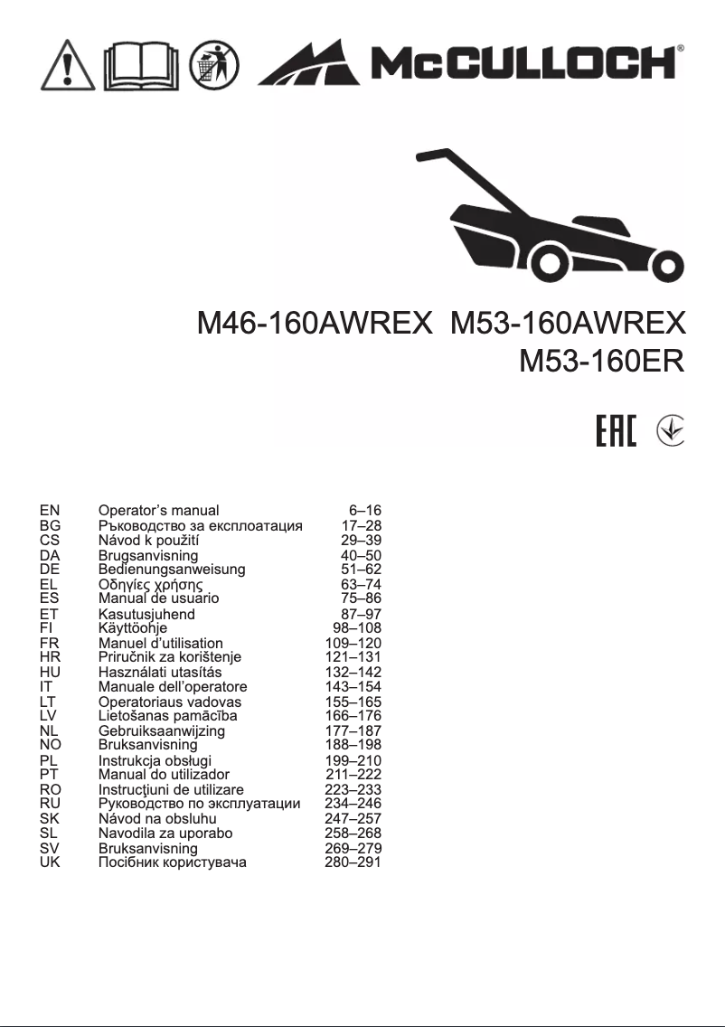 Page 1 of the manual User Manual McCulloch M46-160AWREX