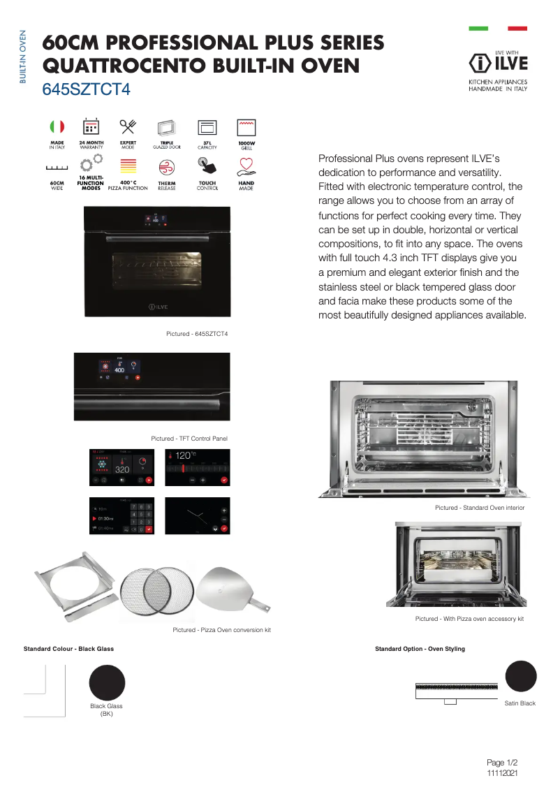 Page 1 of the manual Technical Sheet Ilve 645SZTCT4BK