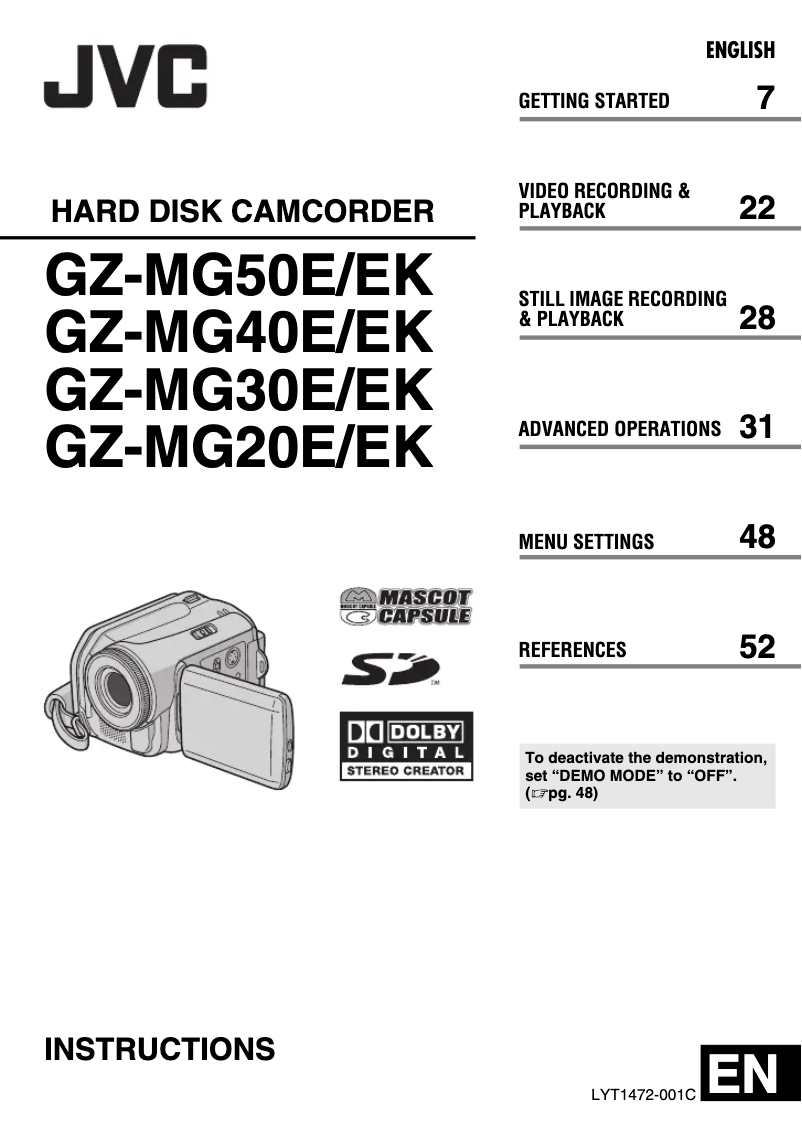 First page image of the manual for GZ-MG50