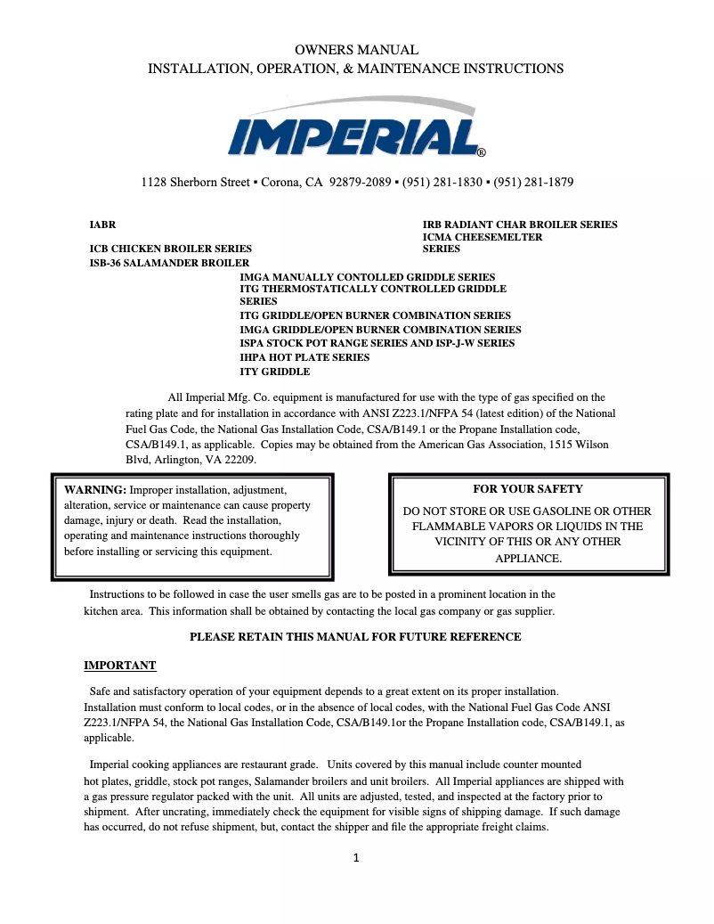 Page 1 of the manual User Manual Imperial IABR-24