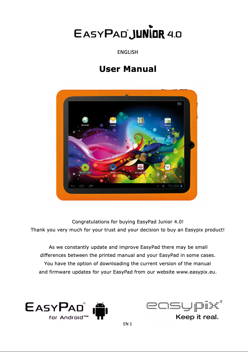 Page 1 of the manual User Manual Easypix EasyPad Junior 4.0
