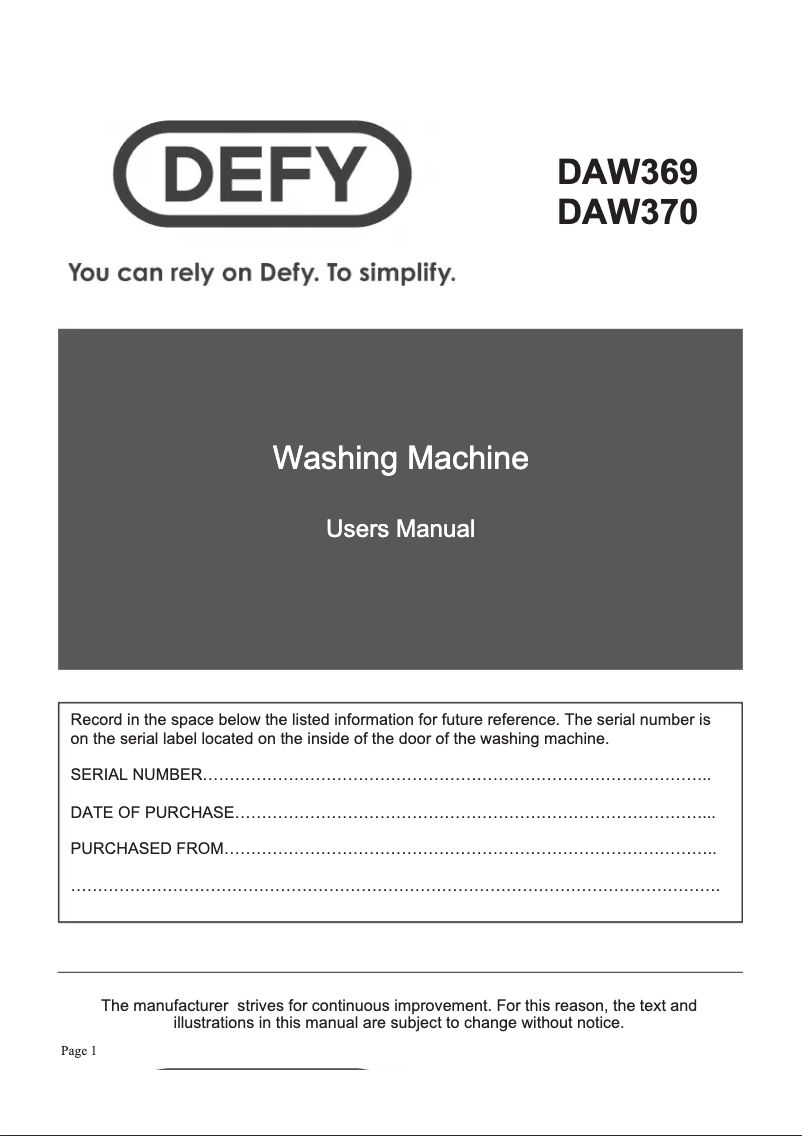 First page image of the manual for DAW 370